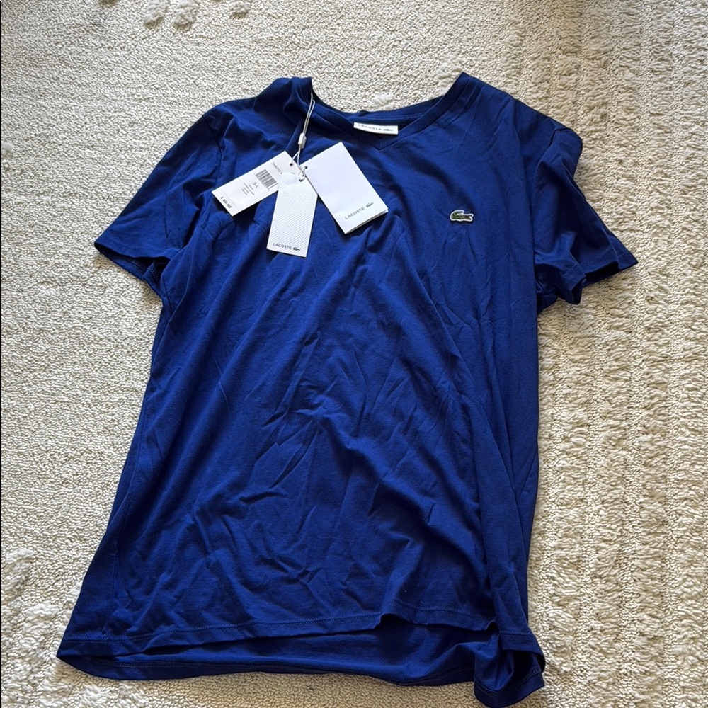Lacoste Navy V Neck Tee